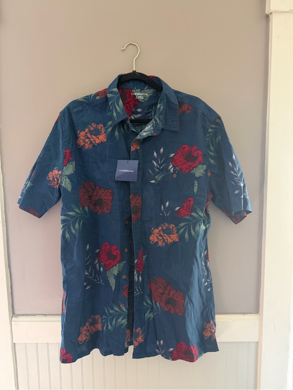 NWT Club Monaco Men's Blue Floral Short-Sleeve Shirt